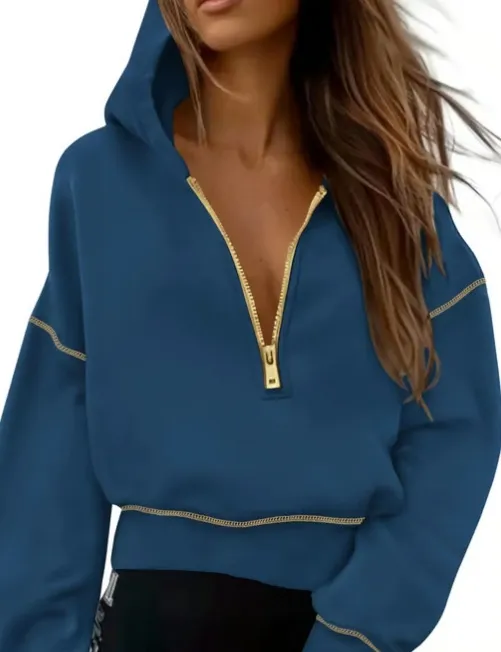 Women's Half Zipper Short Sweater Dark Blue - Shop at LoveMi