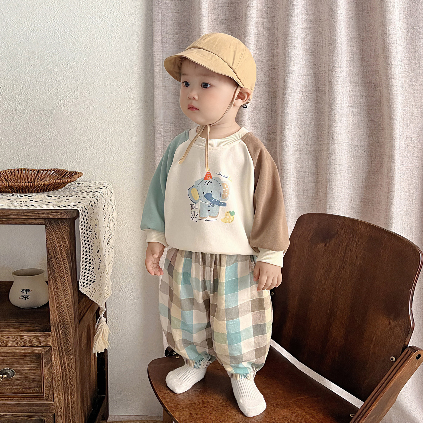 Plaid Top And Pants Set For Baby Boys