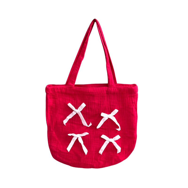 Red Bucket Bag With White Bow