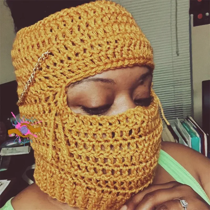 Hand-crocheted Balaclava Air Top Wind Mask Cap - Yellow