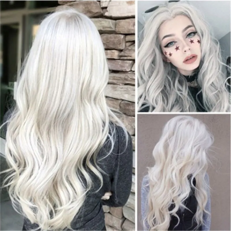 Universal Wig Full-head Wig Medium And Long Volume - Milky White