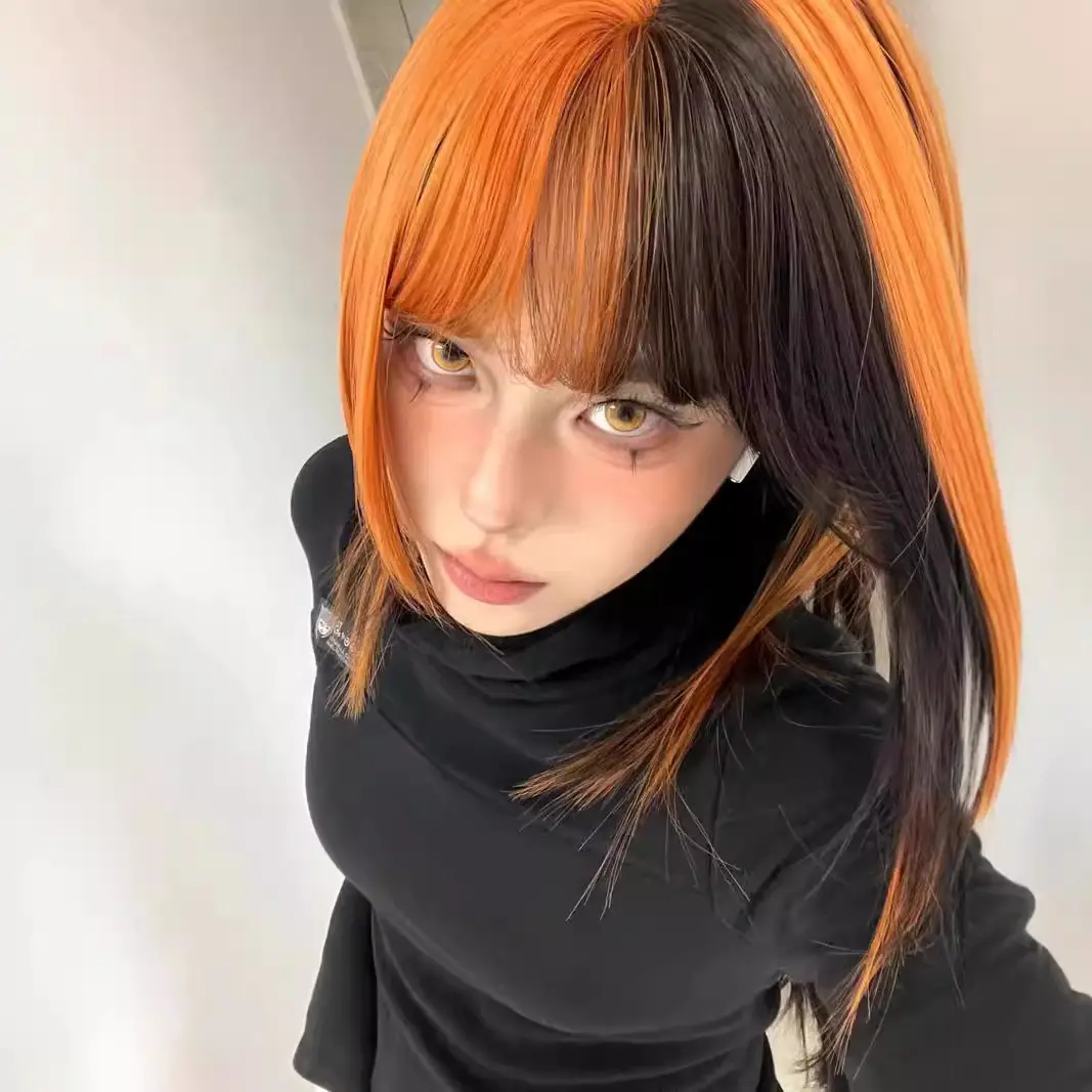 Womens Black And Dirty Orange Ombre Clavicle-Length