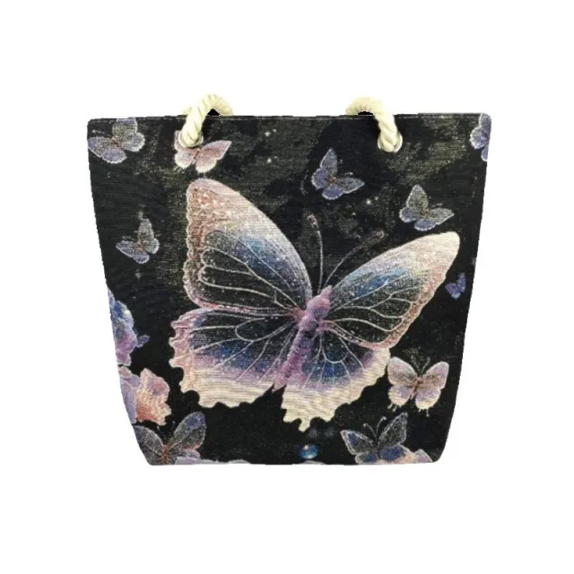 Fantasy Purple Butterfly Double sided Gold Silk Embroidered Handbag With Zipper Gold - Shop at LoveMi