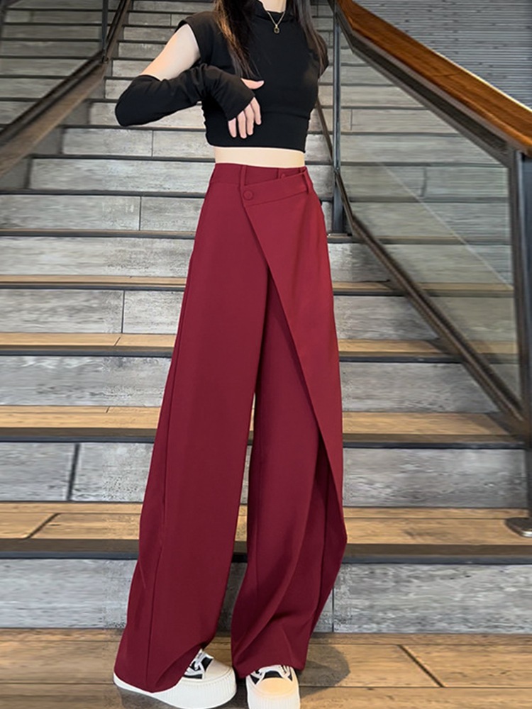 Plus Size Stitching Straight leg Trousers Women's Autumn Suit Pants Wine - Shop at LoveMi