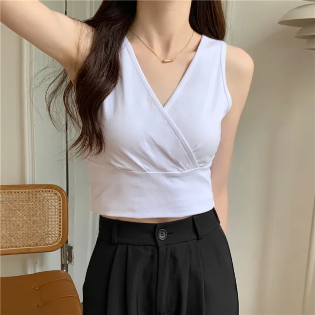 Women's Fashion Slim Fit Slimming V neck Waist Trimming Short Vest White - Shop at LoveMi