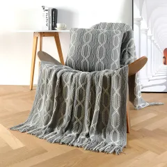 Bohemian Sofa Cover Cover Blanket Knitted Blanket Shawl Blanket - Gray - View 1