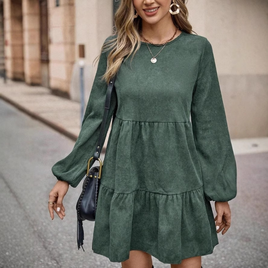 Women's Clothing Round-neck Long-sleeved Dress