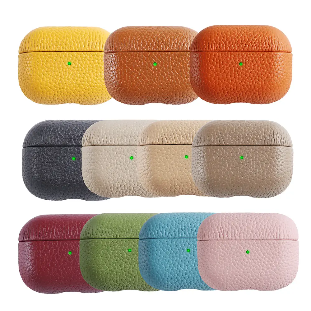 Protective Cover Earphone Genuine Leather Lychee Pattern Leather Case