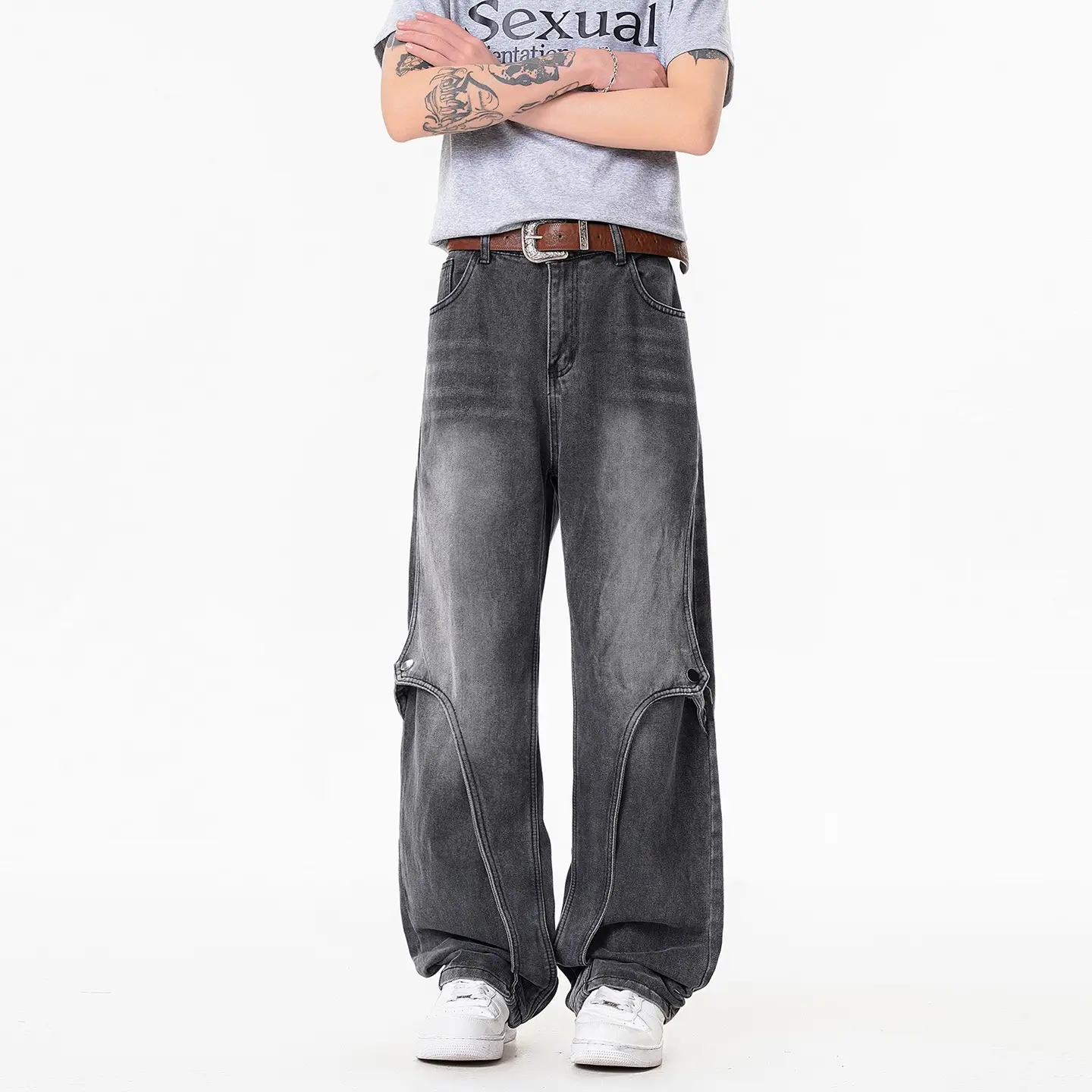 Mens American-Style High-Street Washed Gradient Jeans