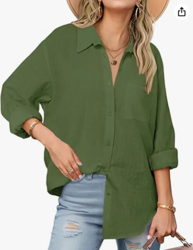 Casual Long sleeved Shirt For Women Army Green - Shop at LoveMi
