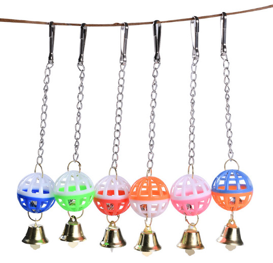 Juguete para pájaros con cascabeles. Colgante de cascabeles bicolor. Juguete para loros que emite sonidos de pájaros.