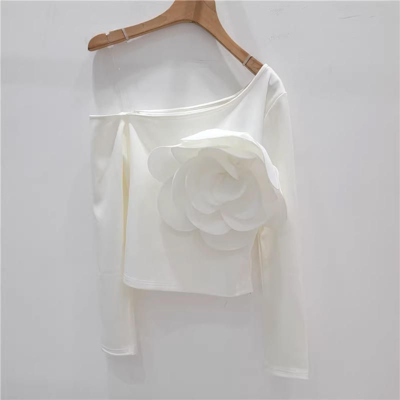 Pure Spice Girl Diagonal Neckline Single Shoulder Halter Long Sleeve Ladies Wear Western Slim T-shirt Top - Image 5