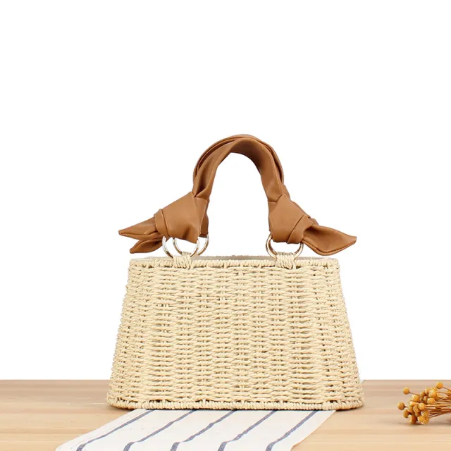 Seaside Vacation Versatile Portable PU Straw Material Bag Beige - Shop at LoveMi