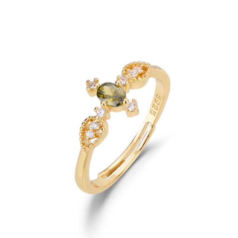 Olivine Mopping Pad Zircon Ring Women's Open Ring