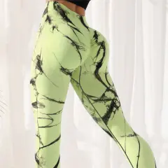 Tie-dye Leggings Spandex Yoga Pants Women's High Waist - Green - View 1