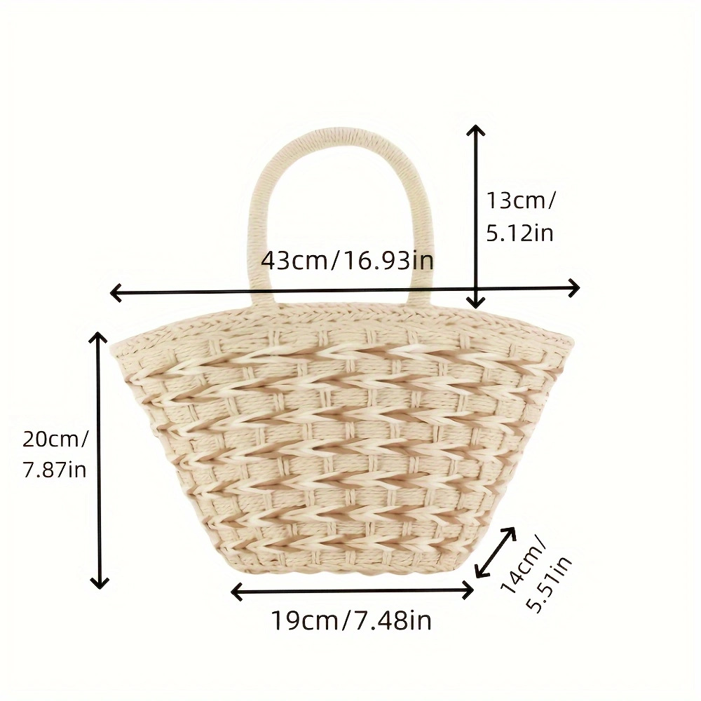 Color-Block Womens Handwoven High-Capacity Shoulder Beach Basket Bag For Vacation
