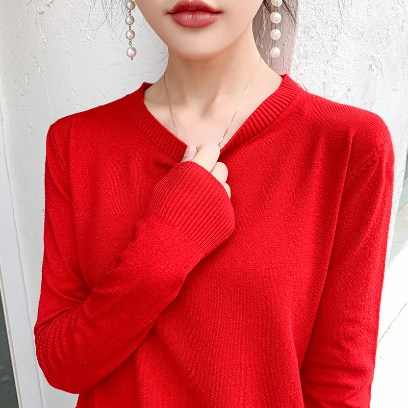 Womens Long-sleeve Knitted Pullover With A Crew Neck Lightweight Sweater Top