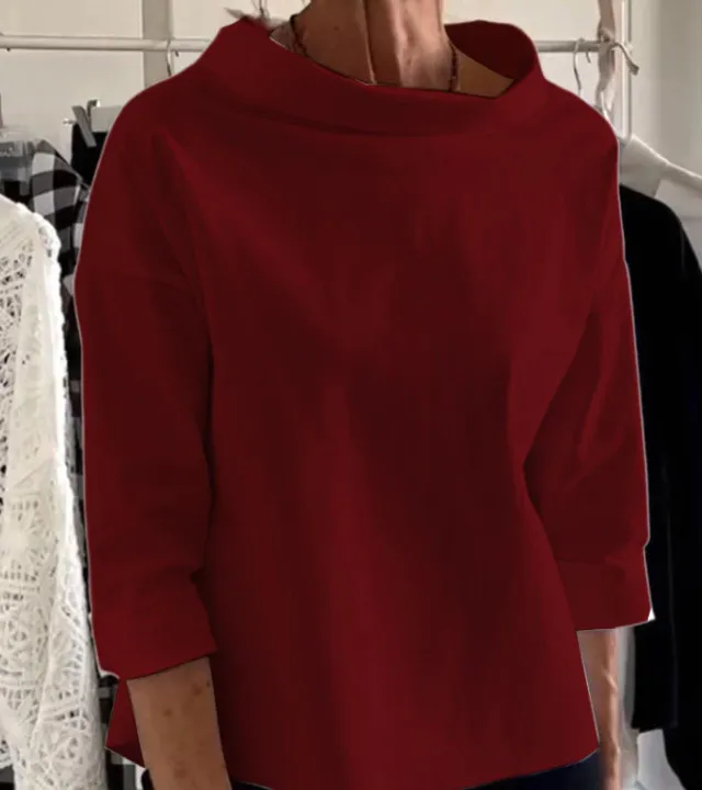 Fleece Shirt Women's Cotton Polyester Long Sleeve Half Turtleneck Women's Sweater Red - Shop at LoveMi