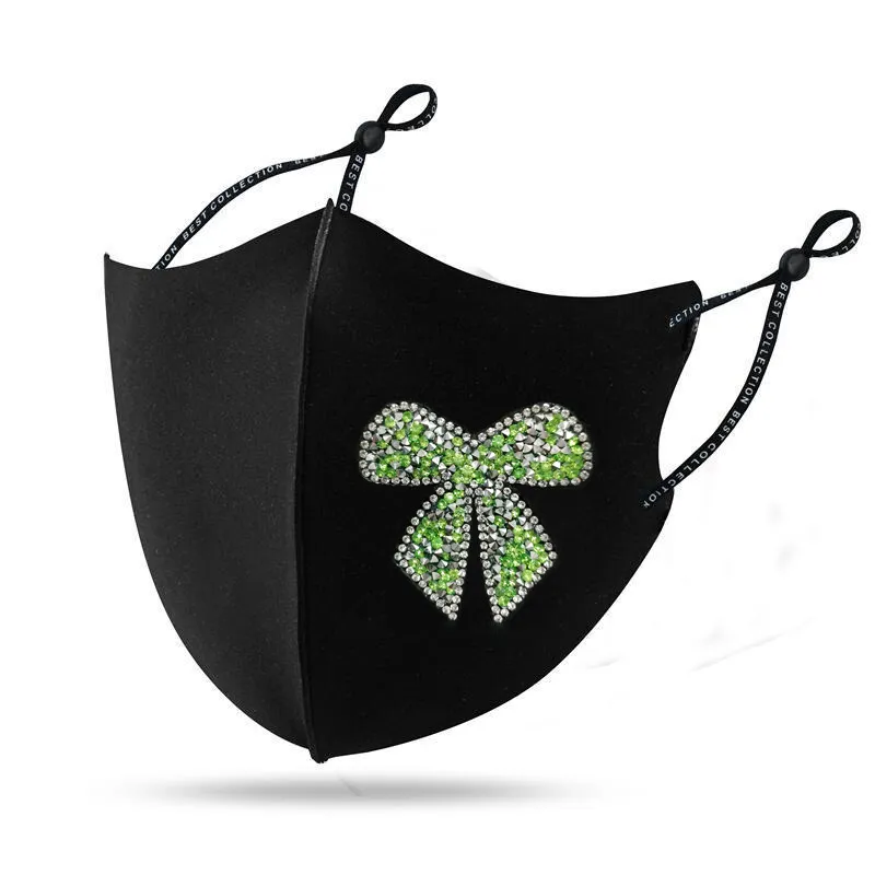 Diamond Mask Shiny Diamond Bow Creative Cloth Mask - Black Lvzuan