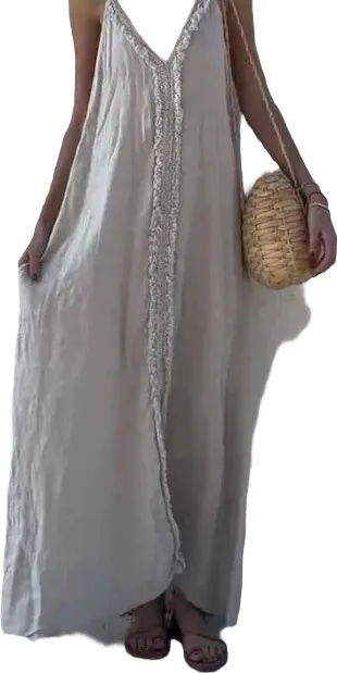 Solid Color Loose Sling Dress White - Shop at LoveMi
