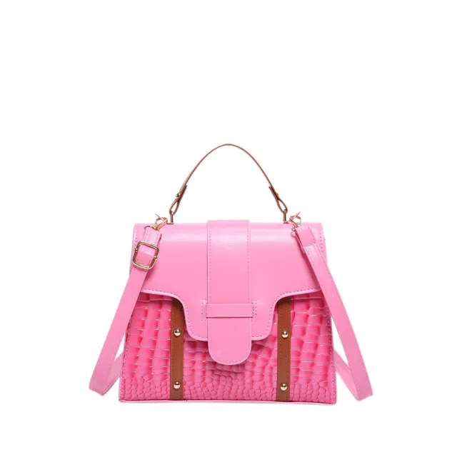 Contrast Color Alligator Print Handbag Retro Style Pink - Shop at LoveMi
