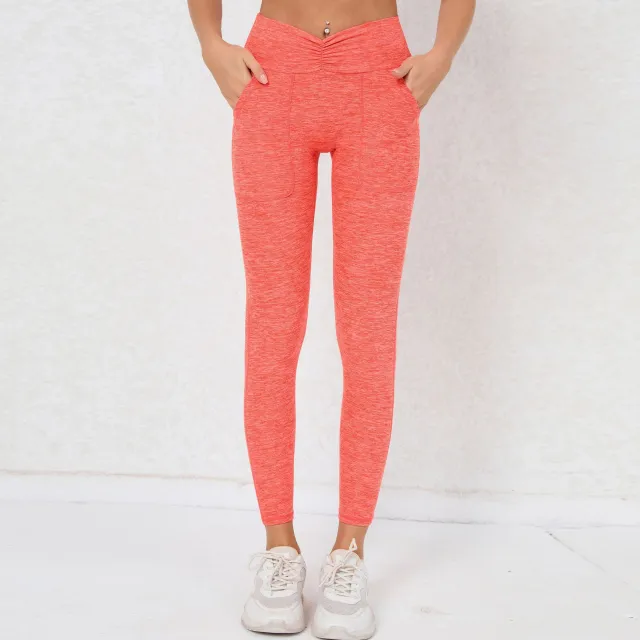Pocket Quick dry Hip Raise Skinny Yoga Pants Coral Orange - Shop at LoveMi