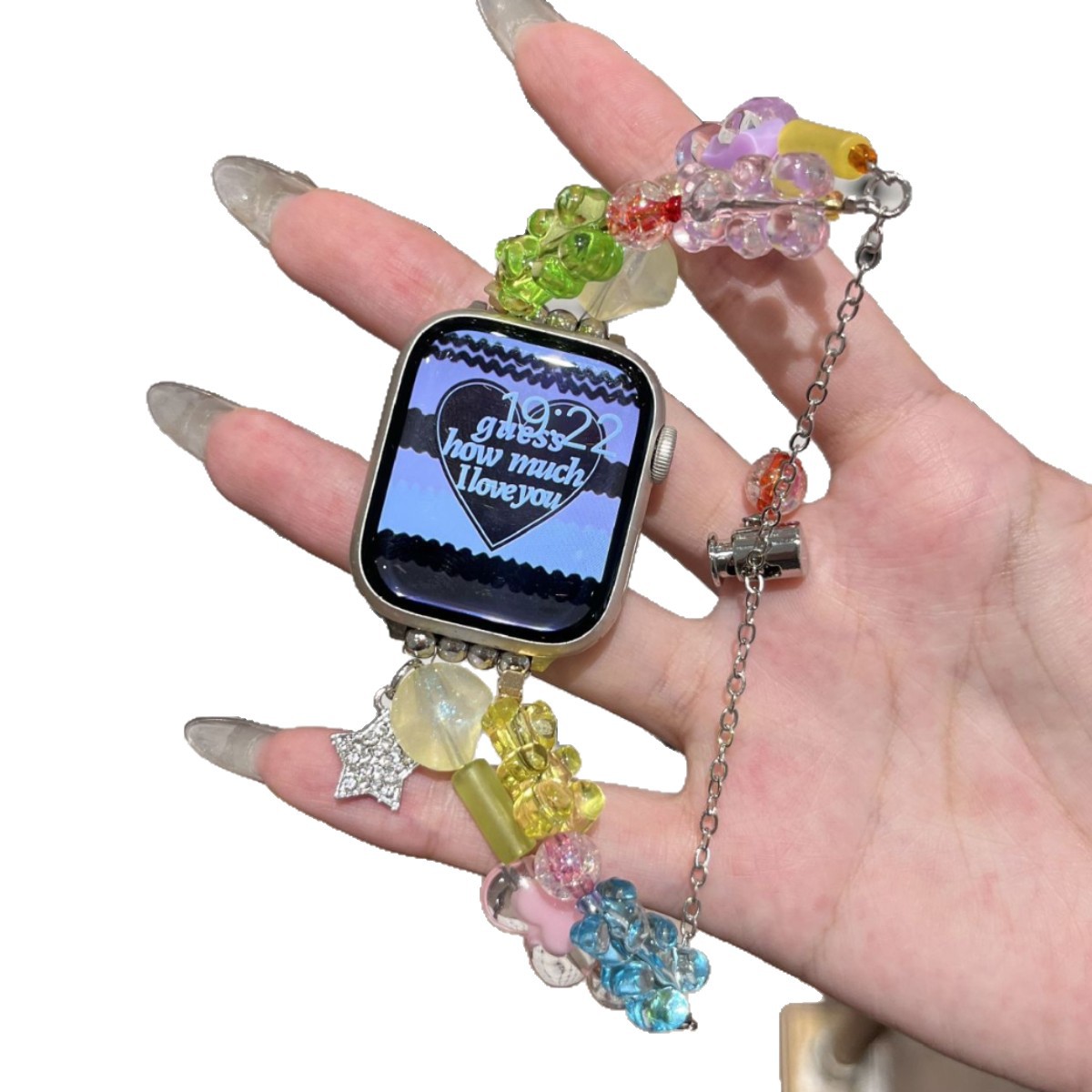 Colorful Gummy Bear Beaded Watch Band Compatible With IWatch Series Soft Silicone Strap 9