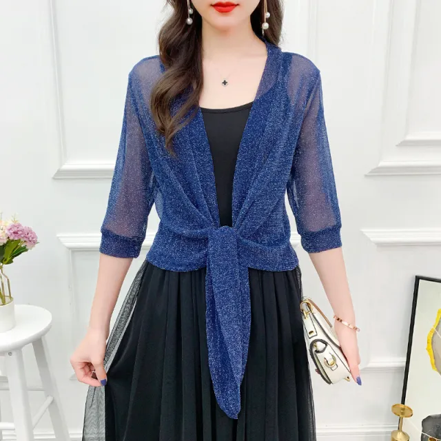 Women's Gold And Silver Silk Mesh Shawl Blue - Shop at LoveMi