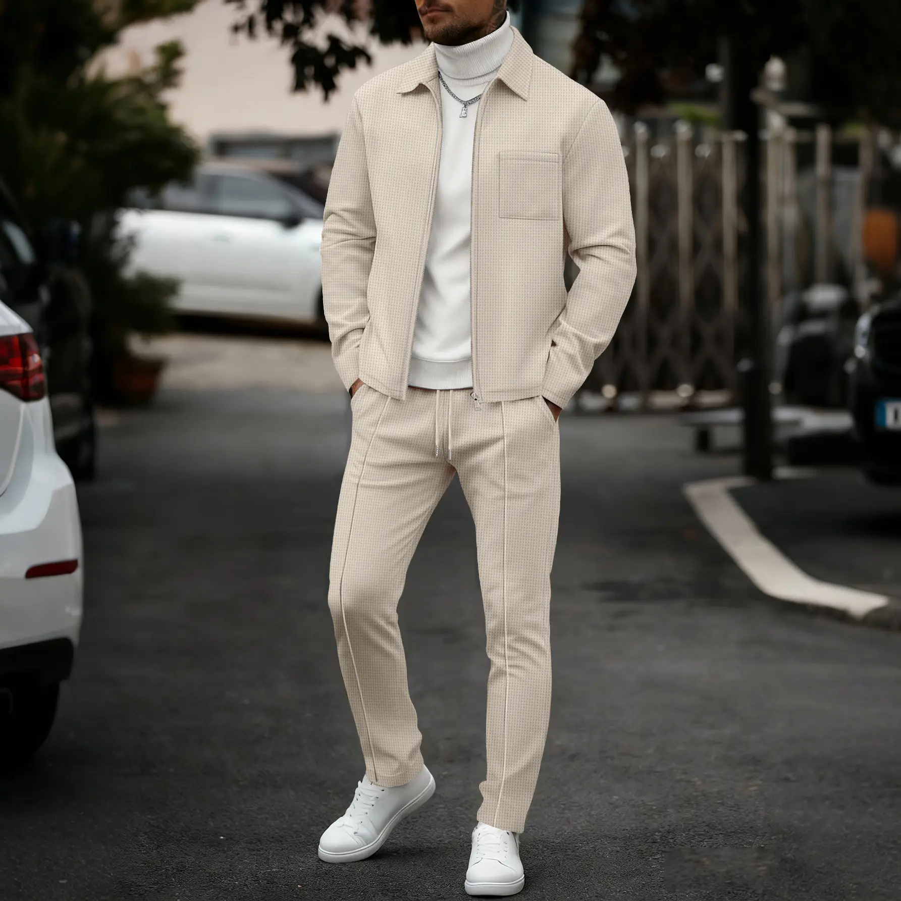 Lapel Cardigan Mens Jacket And Trousers Set