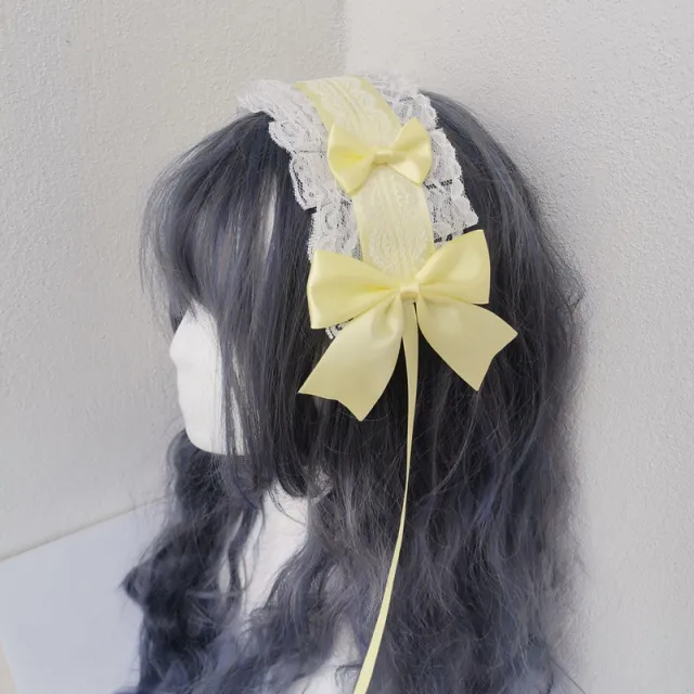 Lolita Headband Headwear Handmade Lace Bow Yellow - Shop at LoveMi