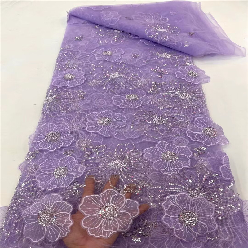 Three-dimensional Embroidered Mesh Fabric Sequin Bead Tube Embroidery - Image 4