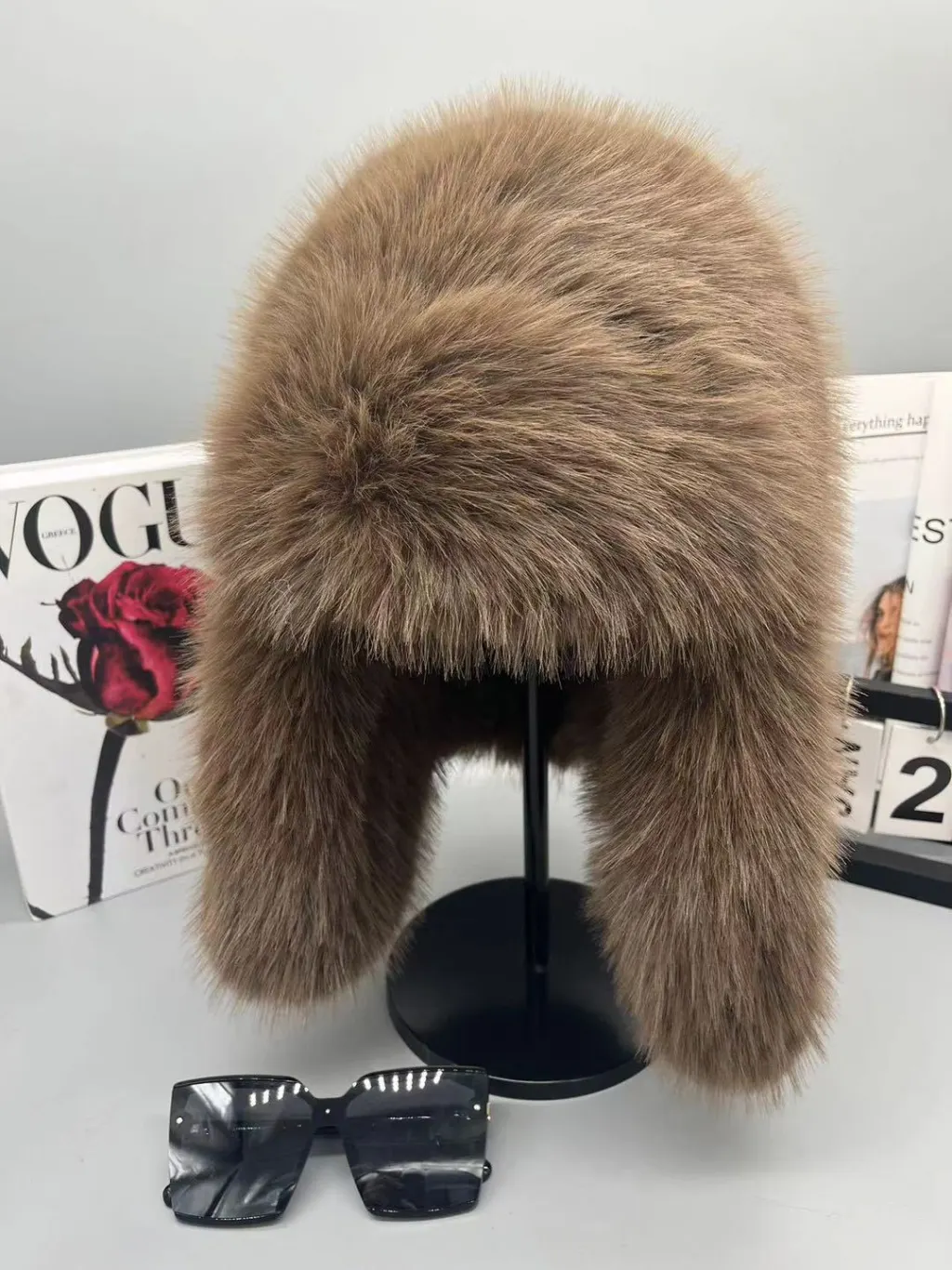 New Autumn And Winter Plush Imitation Fox Fur Hat - Khaki