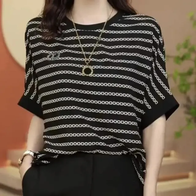 Loose Short sleeved T shirt For Women High end Versatile Outerwear Shirt Striped Pattern - Shop at LoveMi