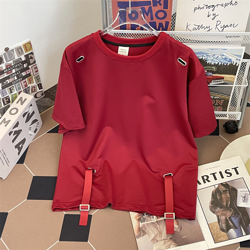 Mens Crew-Neck Tie-Neck T-Shirt With Short Sleeves