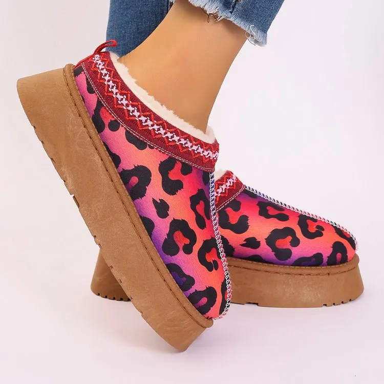 Women's Shoes Cartoon Pattern Thick Bottom Plush Low Top Toe Cap Lazy Slippers - Pink