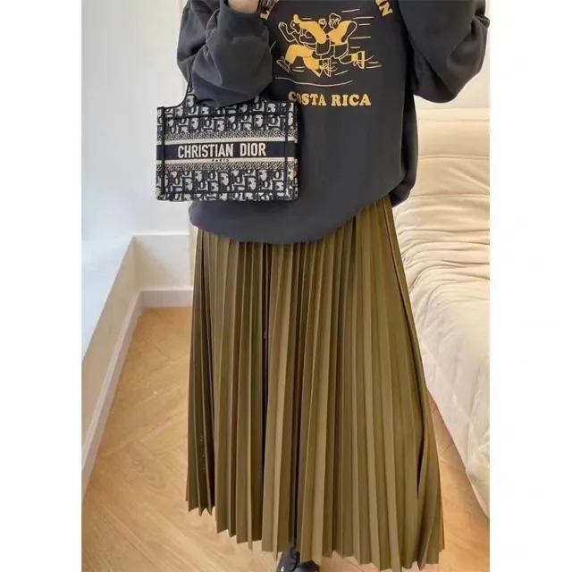 High Waist Drooping Pleated Skirt Autumn Slimming Skirt Turmeric - Shop at LoveMi
