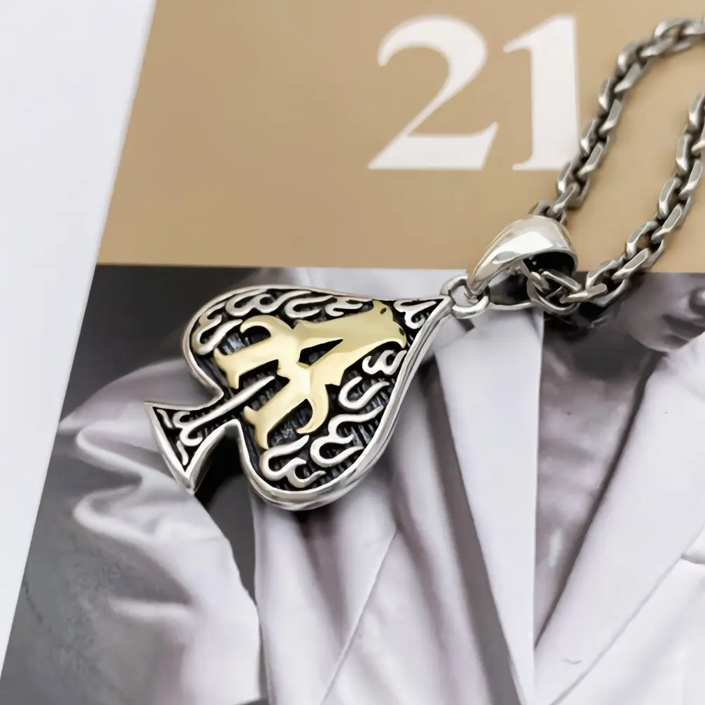 S925 Sterling Silver Distressed Poker Black Peach