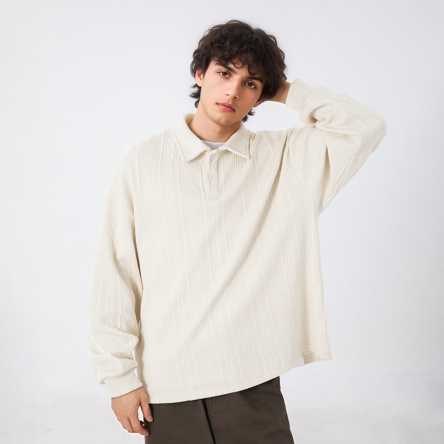 Texture Jacquard Lapel Sweater Men's Autumn