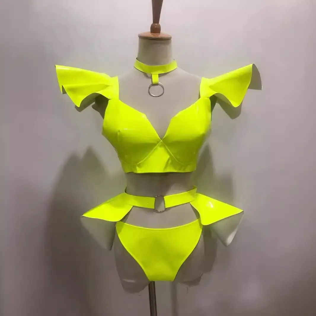 Stage Costume Sexy Bright Hard Patent Leather