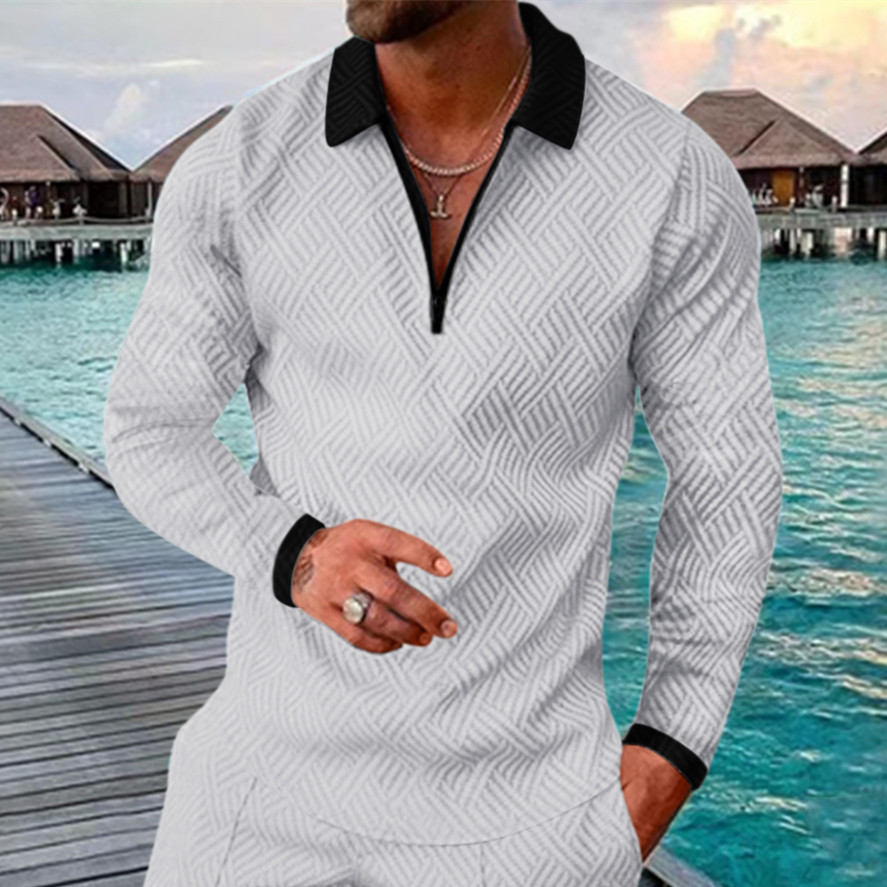 Title 4, Mens Lapel Zipper Long Sleeve POLO Shirt New C...