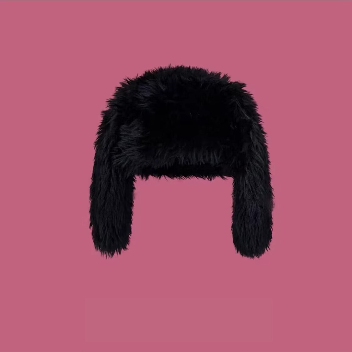 Rabbit Ear Plush Hat Black