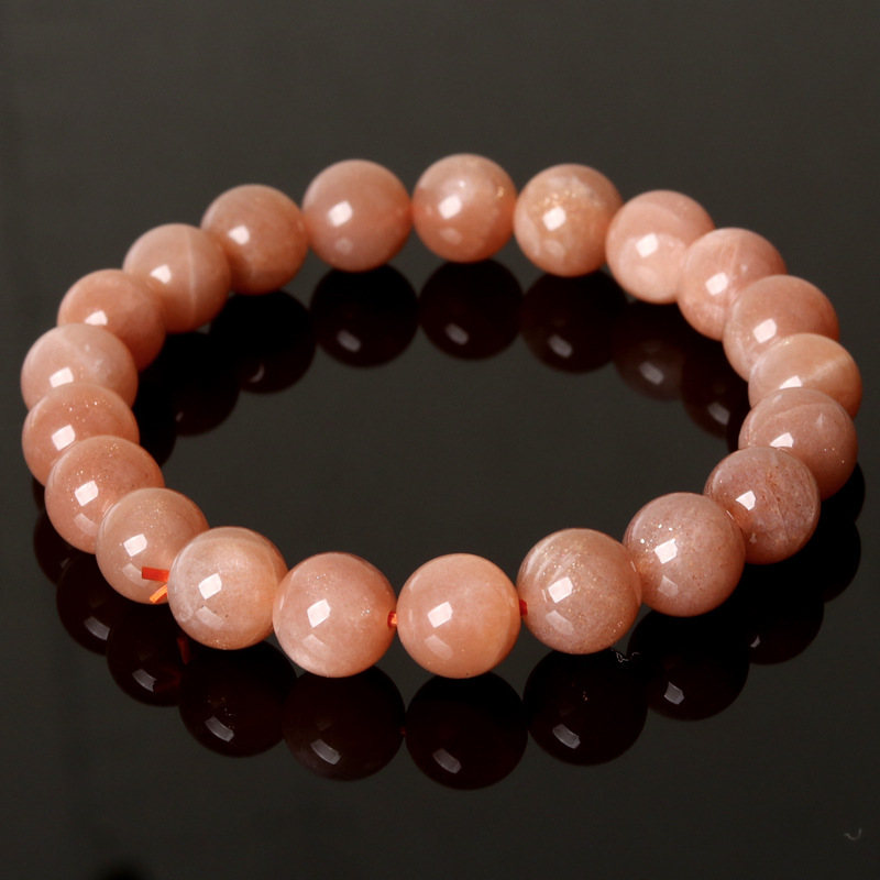 Natural Orange Moonstone Round Bead Bracelet