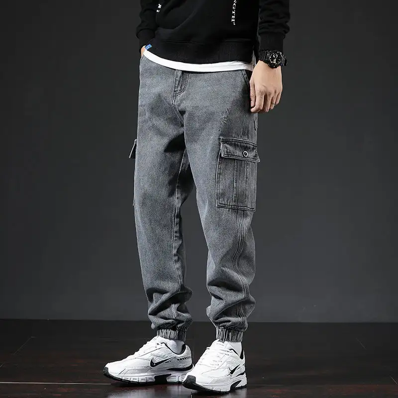 Spring and Autumn Japanese Style Workwear Multi-pocket Jeans