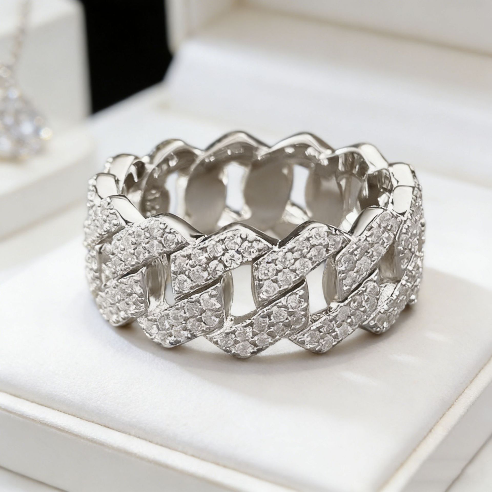 S925 Silver Ring Clasp With Cubic Zirconia Quadrilateral Shape