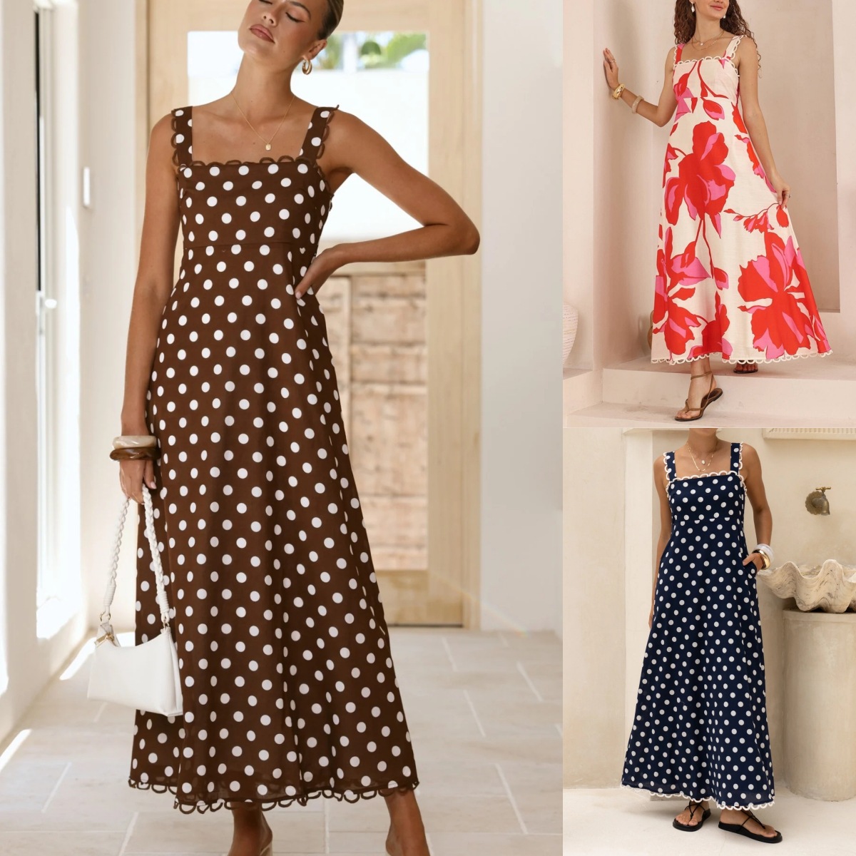 Polka-dot Print A-line Dress With Lace Trim