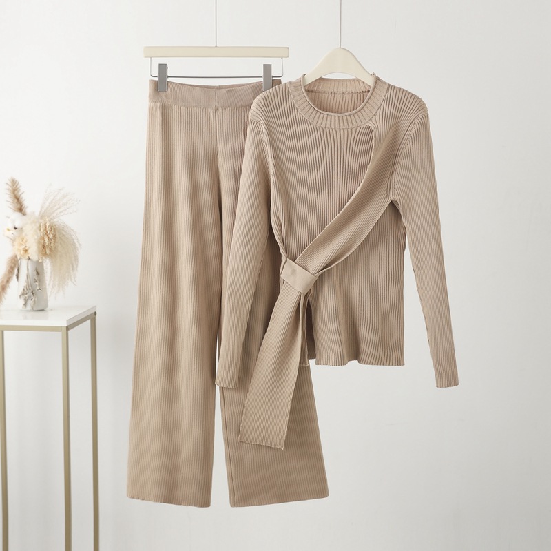Women's Sweater Knitted Wide-leg Pants Two-piece Set - Image 1