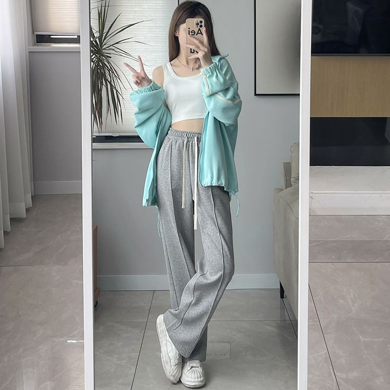 Personalized Mid-line Design Wide-leg Summer New High Waist Slimming Loose Lace-up Casual Pants