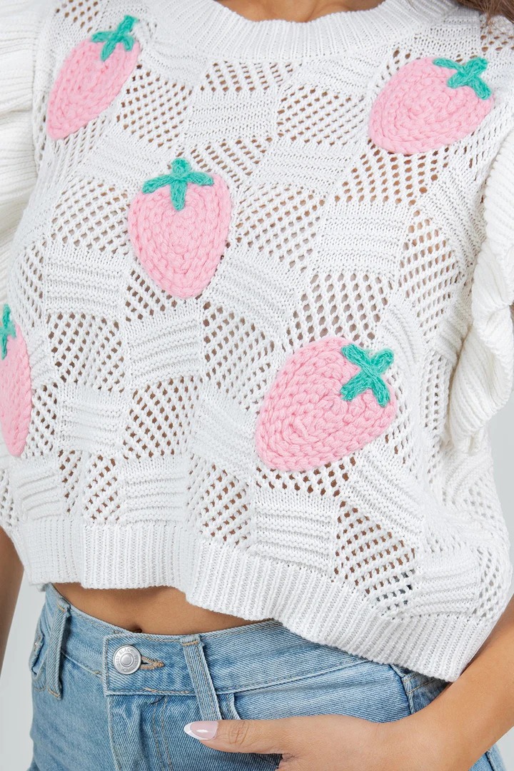 Women's hollow-out knit vest in White and Lake Blue – both colorways side by side