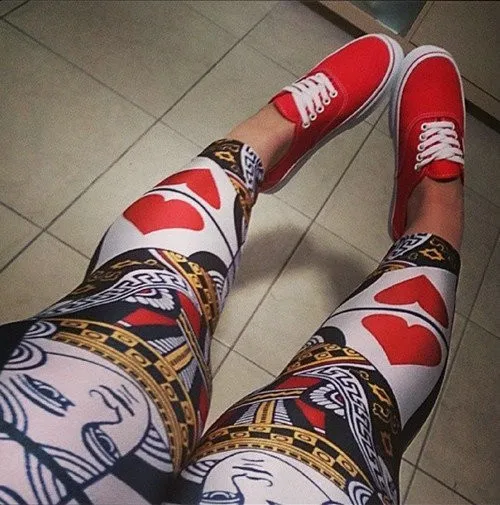 Title 3, Leggings Poker con Stampa Regina di Cuori Rossa...