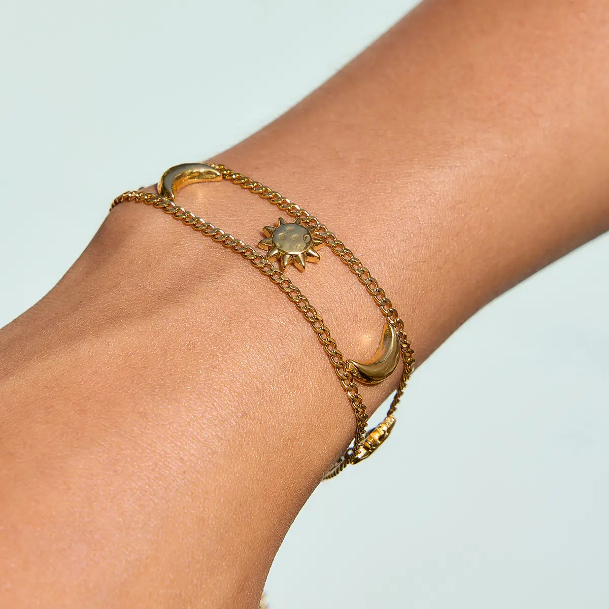 Classic Wind Gold Stainless Steel Sun Moon Bracelet